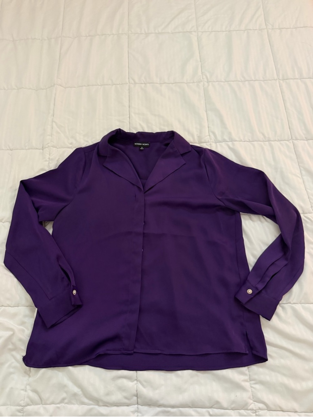 Deep Purple Satin-Look Button-Down Blouse